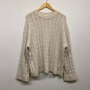 HM Womens Cable Knit Sweater Oatmeal Beige Crew Neck Long Sleeve Pullover Medium